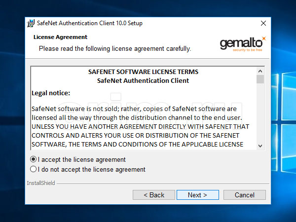 Установка eToken SafeNet Authentication Client 10.0.43, лицензионное соглашение