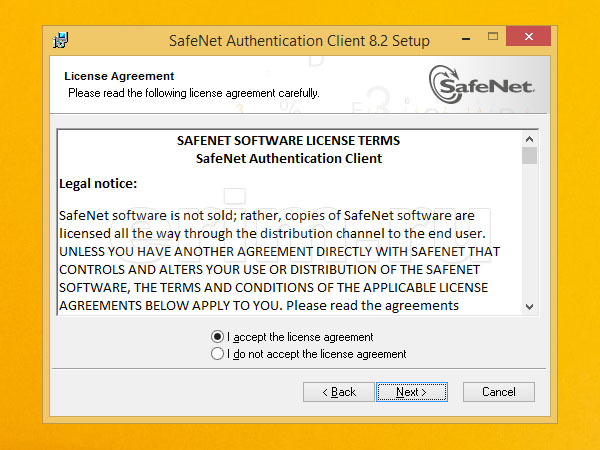 Установка eToken SafeNet Authentication Client, лицензионное соглашение