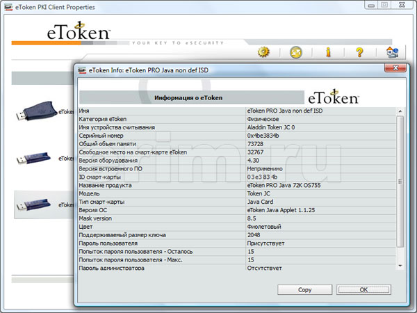 Интерфейс eToken PKI Client